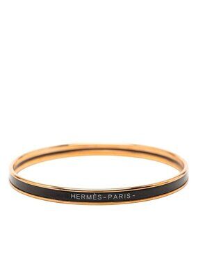Hermes Enamel TPM Bangle Gold Black Plated Bracelet